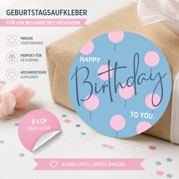 24 Geschenkaufkleber Geburtstag blau