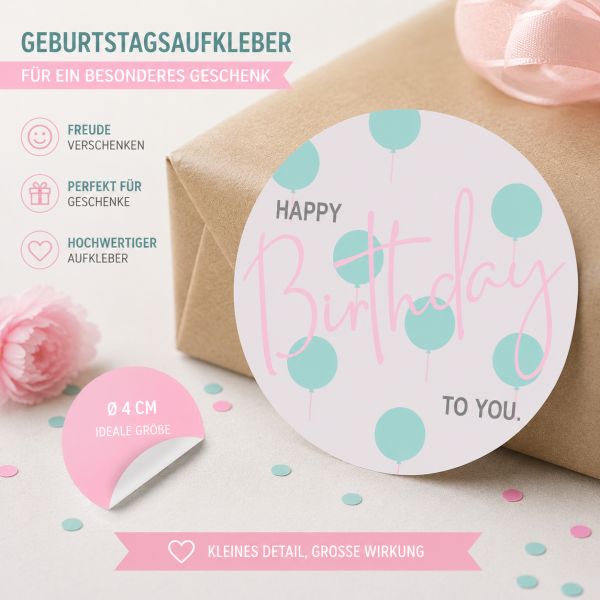24 Geschenkaufkleber Geburtstag rosa